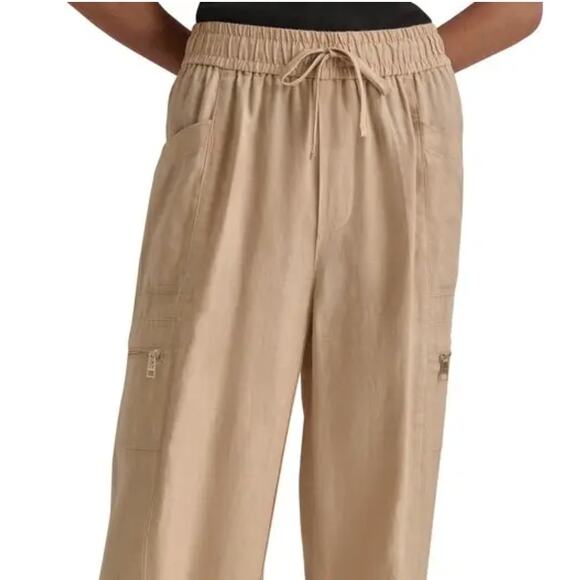 DKNY Pure Linen Drawstring Cargo Pants | Womens XL, sandalwood NEW! - Picture 2 of 12